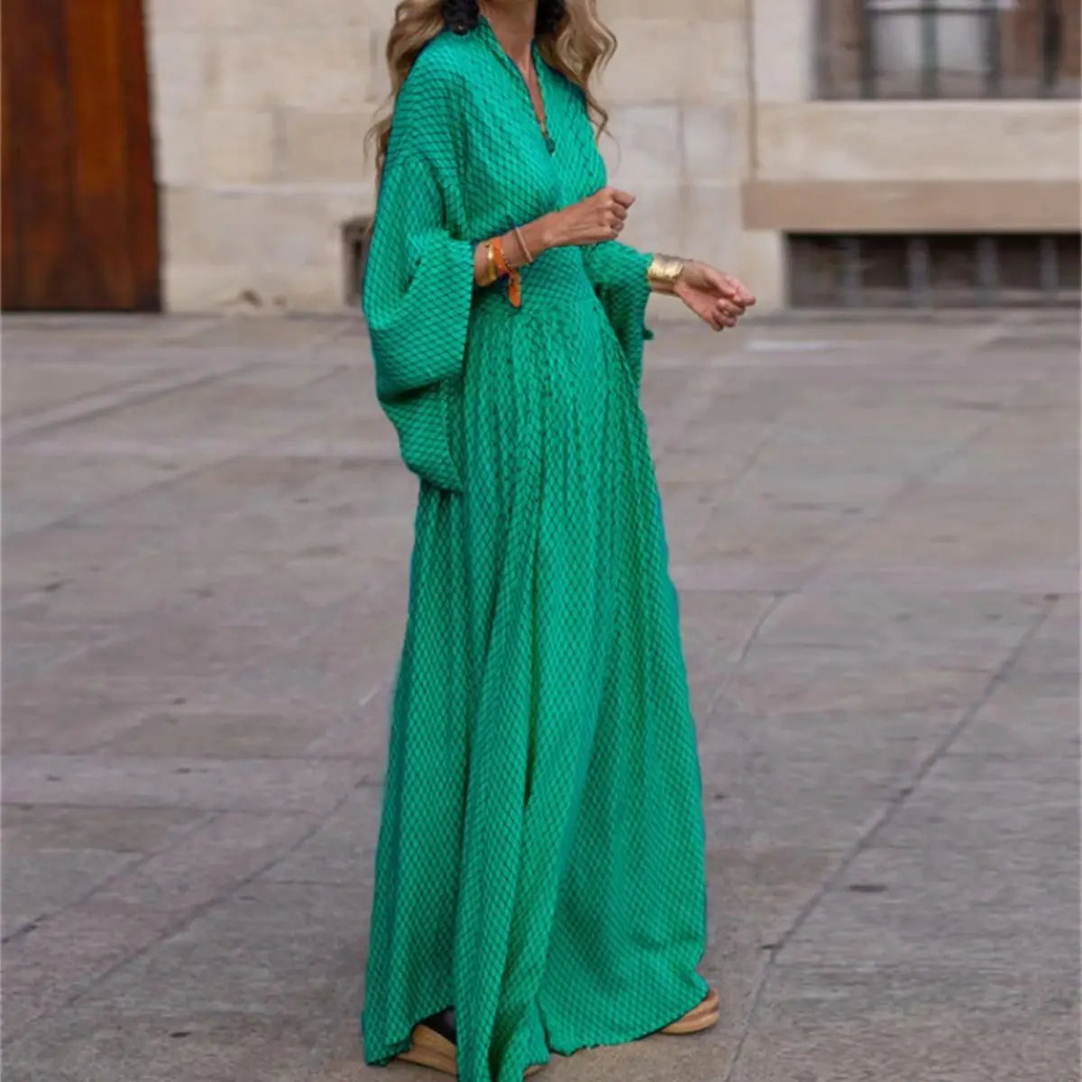 Women Plaid Loose V-neck Dress Fall Vintage Lantem Sleeve Vestidos Fashion Casual Maxi Dresses 2024 New In Ladies Boho Long Robe