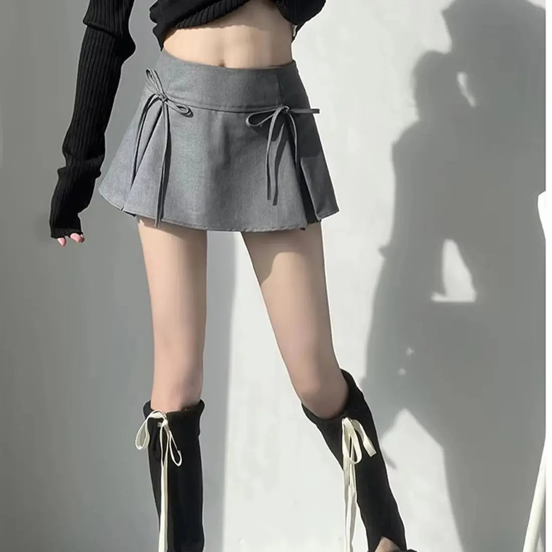 Women Bow Fashion Y2K Skirt Pleated A Line Solid Millennium A-line Short Skirts Harajuku Korean Female Chic Preppy Style Clothes