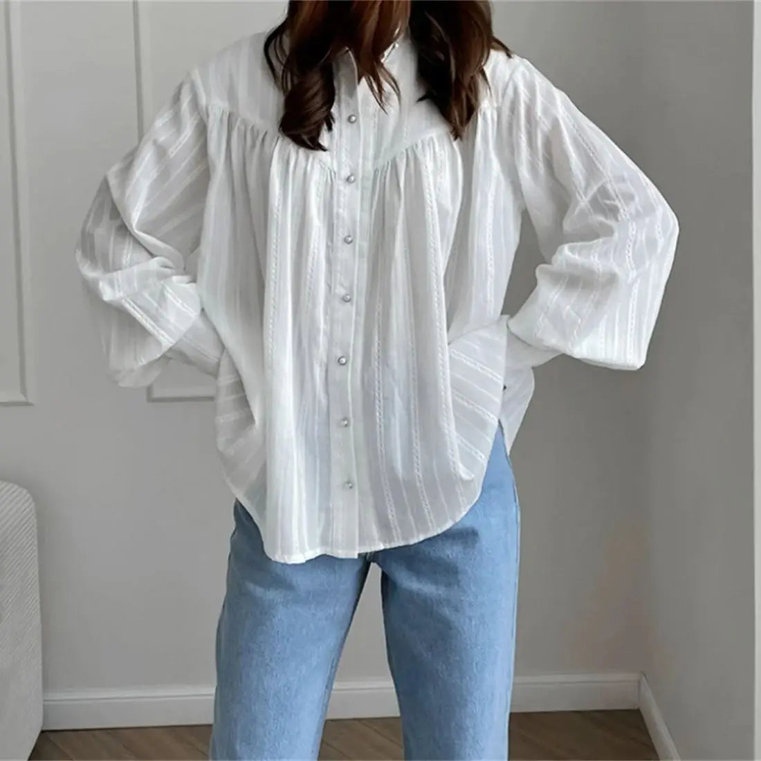 Elegant Single Breasted Solid Shirt Women 2025 Spring Summer New In Fahsion T-shirts Long Sleeve Simple Frence Tops Lady Outfits