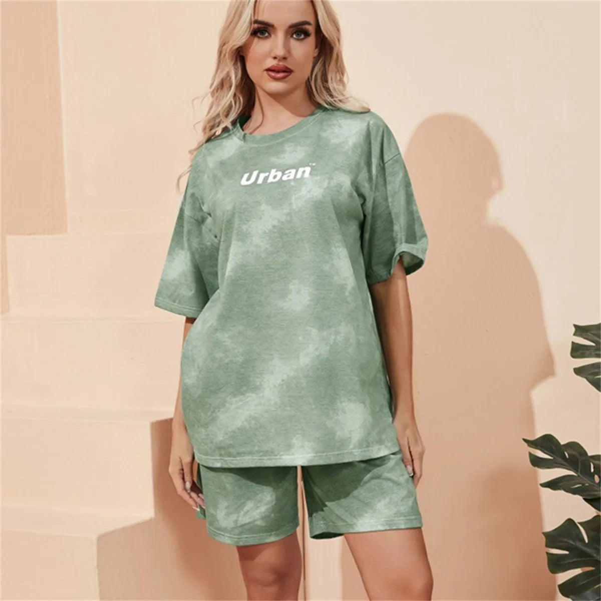 Women's Summer New Sports Suit Loose O Neck T-Shirt Wide Leg Middle Pants With Pockets Leisure Two-piece Set Tie Dye 2024 Outfit