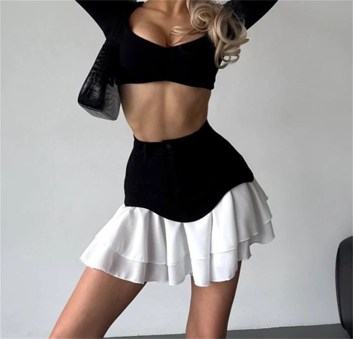Women Fashion Ruffled Cake Dress High Waist A Line Petchwork Mini Skirt 2025 Spring Summer New In Y2K Skirts Lady Street Party