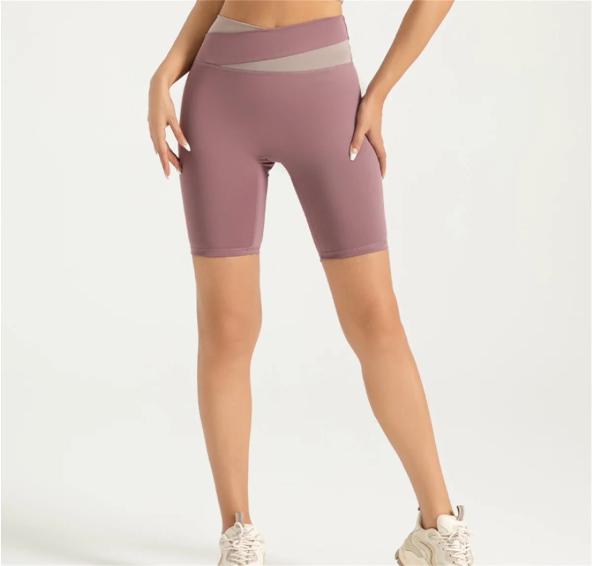Women Casual Sport Yoga Shorts Color Matching Gym Leggings High Waist Short Pants Lady Slim Fit Running Tennis Fitness Clothes